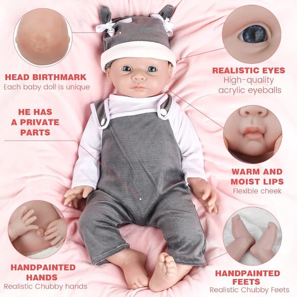 19 inch Full Body Silicone Baby Dolls Boy Realistic Newborn Babies for Kids - Picture 5 of 6